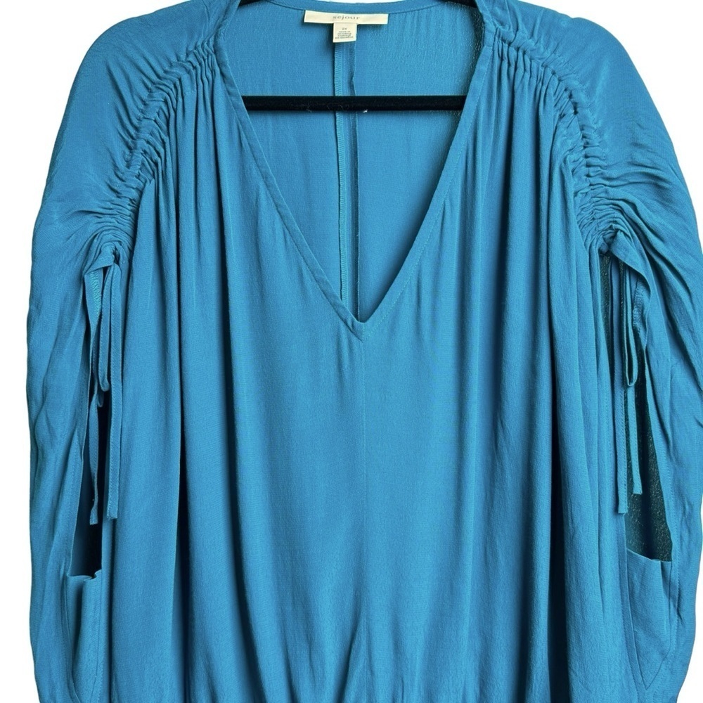 Sejour Size 2X Sleeveless V Neck Blouse Teal Blue Summer Casual Comfortable - Picture 8 of 10